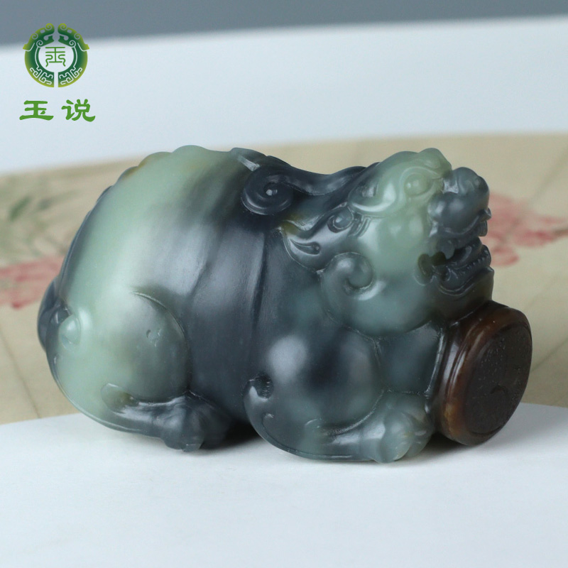 玉说和田玉貔貅手把件男款糖白青花楼兰三色立体皮休把玩件附证书