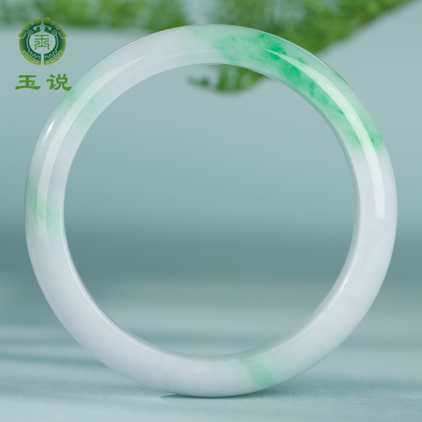 玉说翡翠A货阳绿飘花手镯