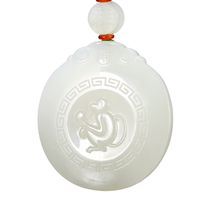 和田玉羊脂白玉大象猴子吊坠男女