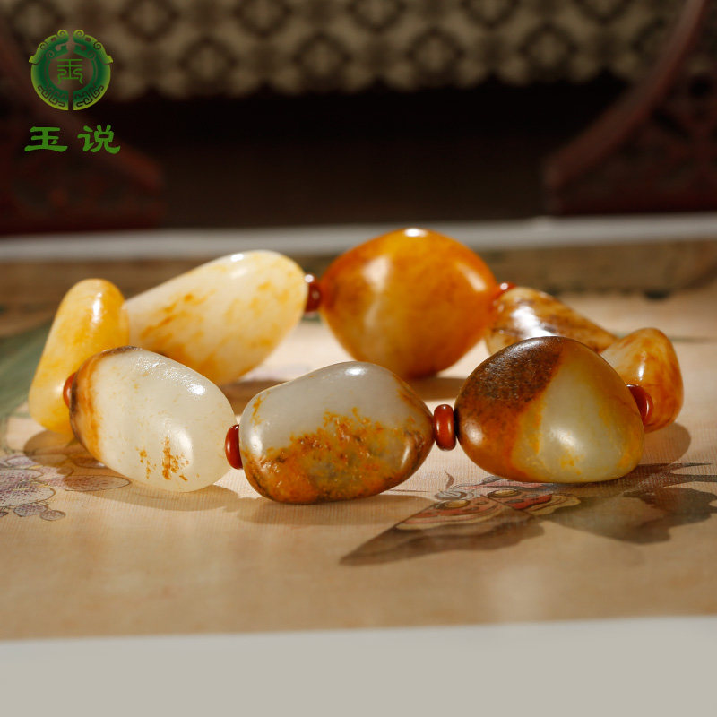 玉说和田玉原石手链男款洒金皮随形籽料手串圆满富贵玉石手饰WY