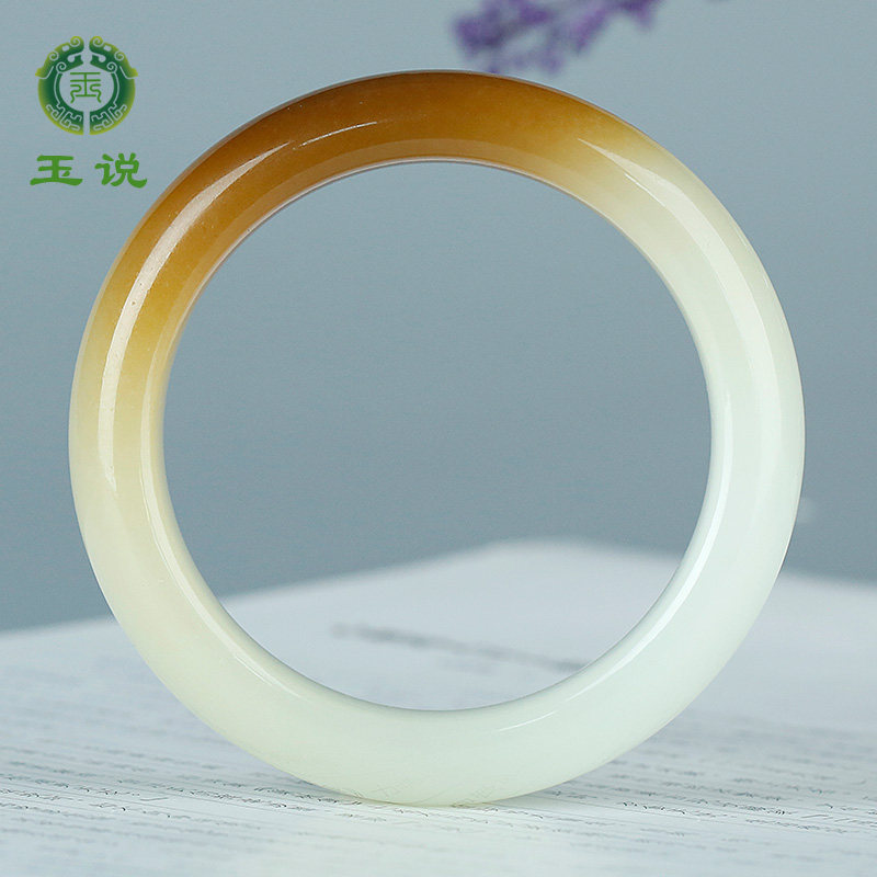 玉说和田玉糖白玉手镯女款玉镯子圆满富贵玉手饰附证书内径约60mm