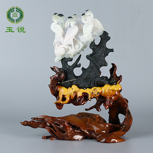 玉说独山玉仙鹤摆件三色一品当朝大学士家居客厅玉石摆件附证书