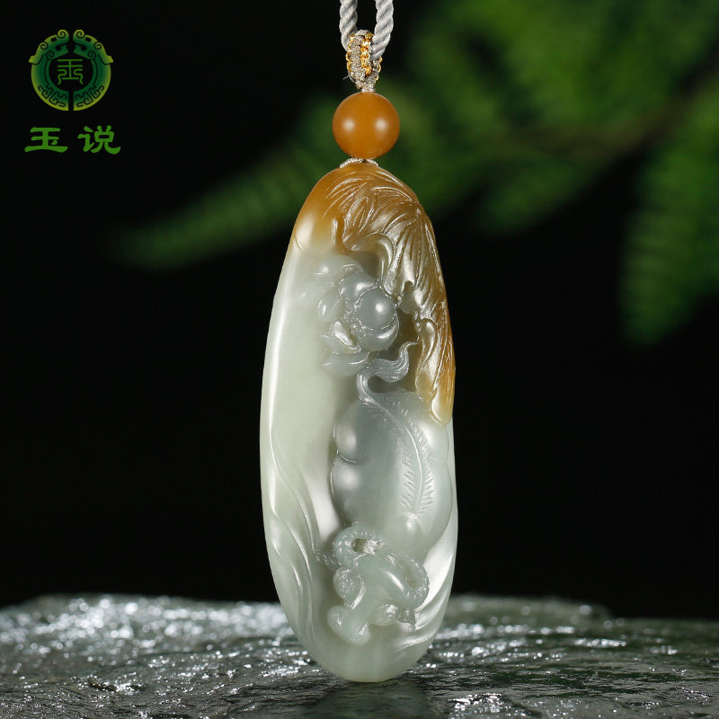 玉说和田玉生肖牛吊坠男款玉坠糖白青花三色老牛戏水玉佩玉石挂件