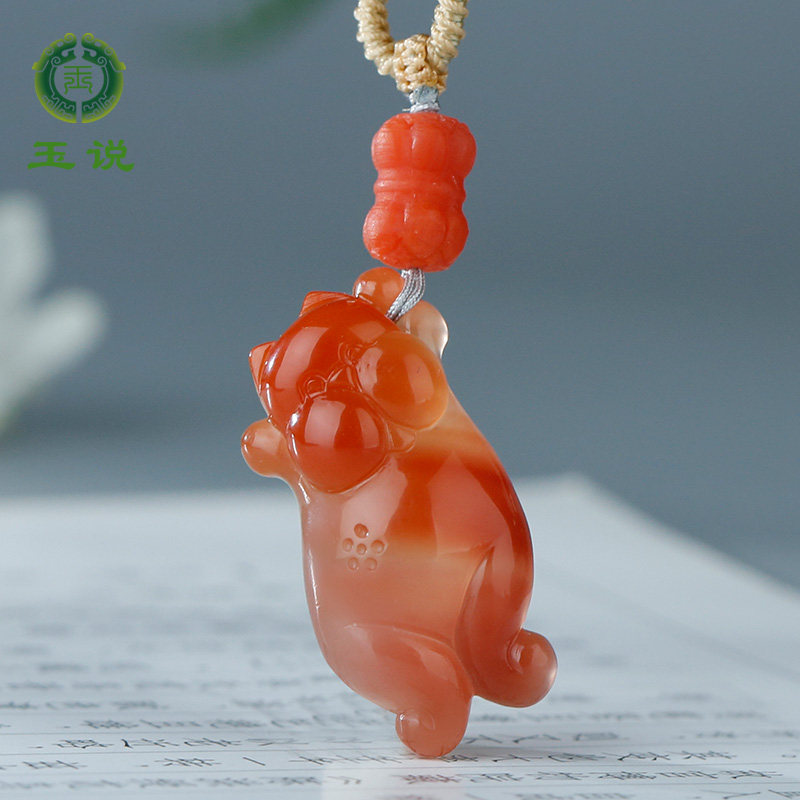 玛瑙猫咪吊坠男女款玉坠