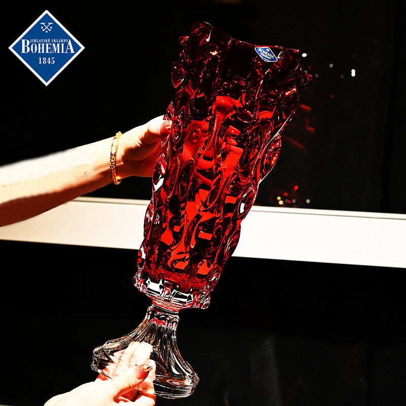 捷克进口水晶玻璃透明花瓶摆件