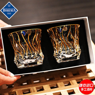BOHEMIA捷克进口BOHEMIA水晶玻璃描金手工XO威士忌酒杯洋酒杯套装