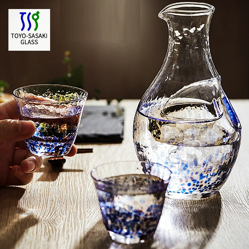 日本进口佐佐木手工玻璃小花茶杯一口云吞白烈酒清酒杯冰酒壶套装