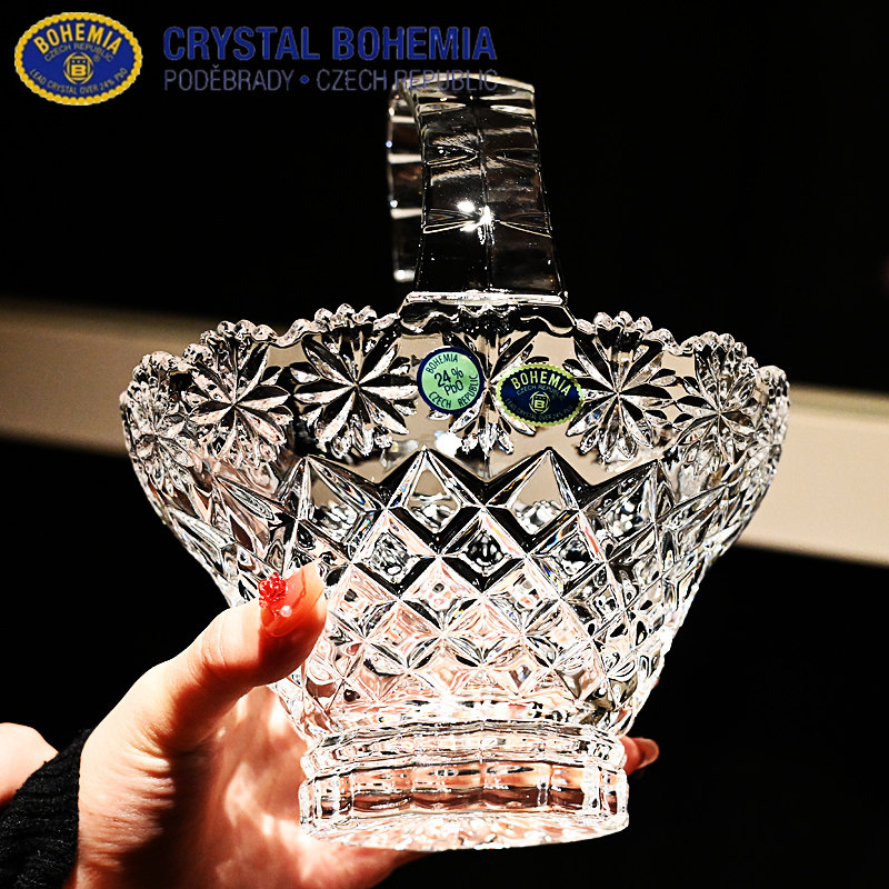 捷克BOHEMIA水晶手提果篮摆件