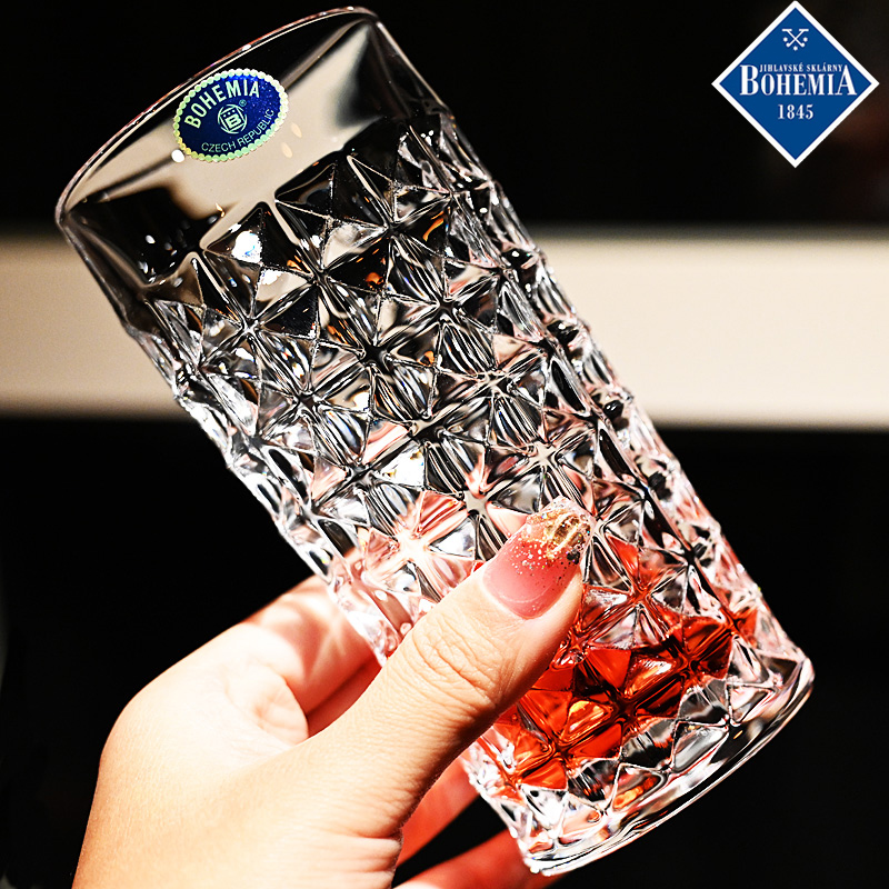 捷克进口水晶玻璃威士忌洋酒杯调鸡尾酒杯高杯果汁饮料奶牛水杯子