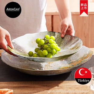 土耳其进口ARDACAM欧式轻奢家用彩箔玻璃水果盘冷食盘餐厅甜品盘