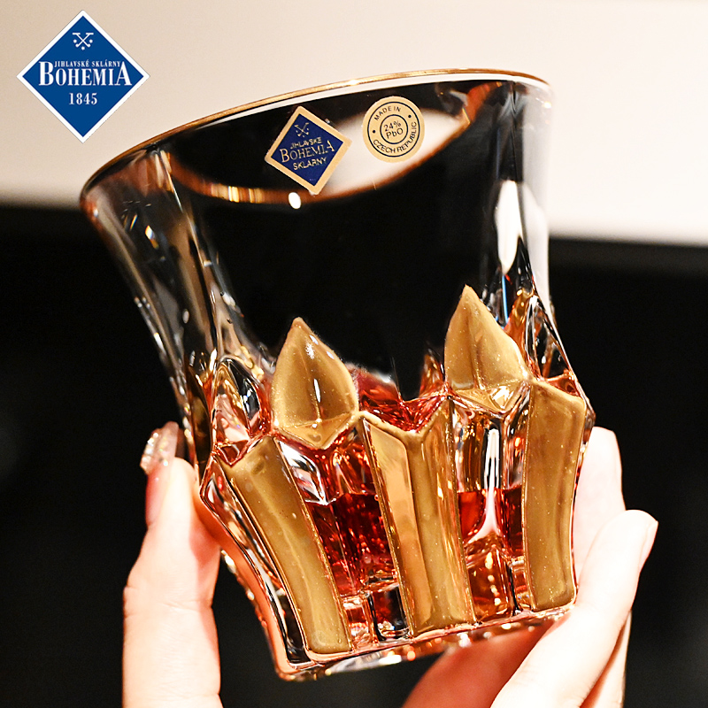 捷克进口水晶玻璃描金威士忌杯子