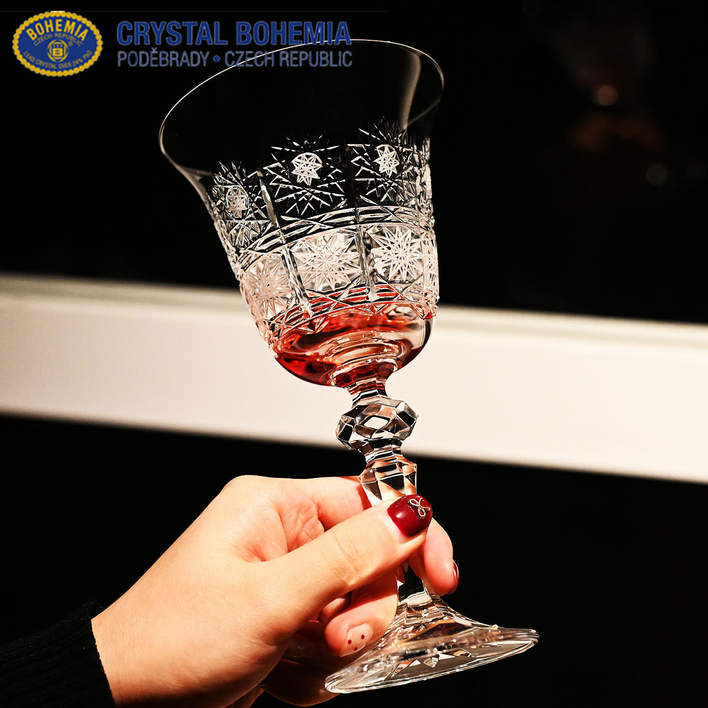 捷克BOHEMIA水晶珐琅高脚红酒杯