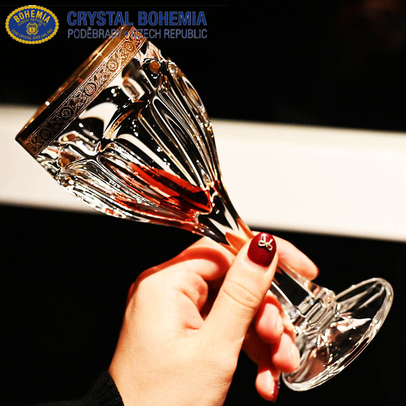 捷克进口BOHEMIA 水晶玻璃手工描金高端酒杯香槟杯红酒杯高脚杯子