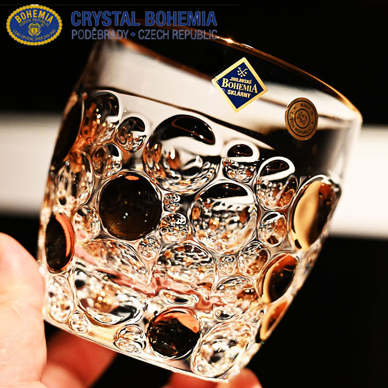 捷克进口描金水晶玻璃威士忌洋酒杯调鸡尾酒杯果汁饮料奶牛水杯子