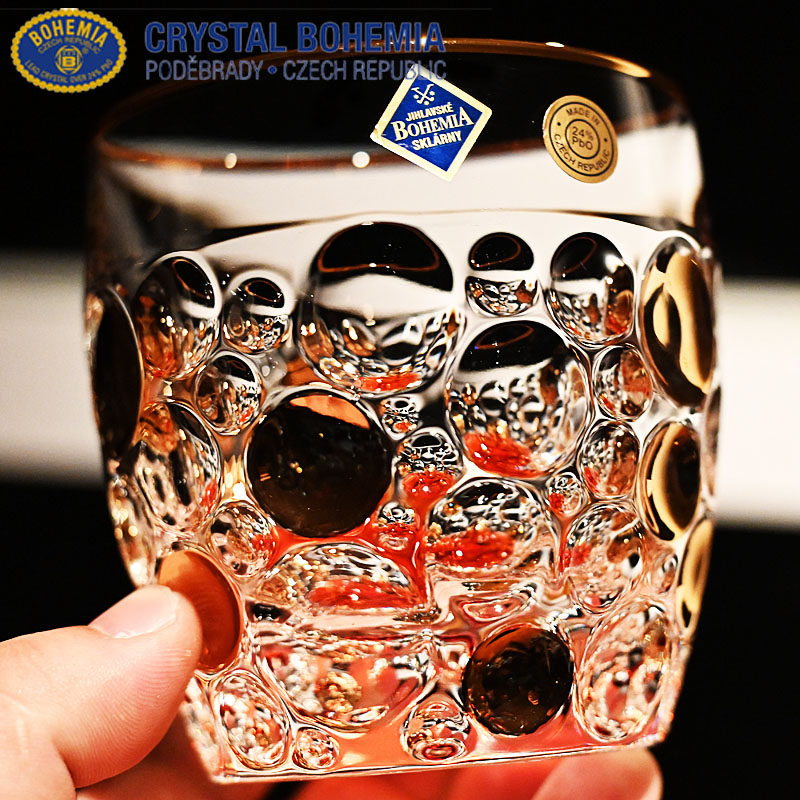 捷克进口描金水晶玻璃威士忌洋酒杯调鸡尾酒杯果汁饮料奶牛水杯子