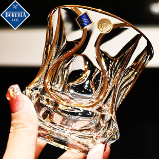捷克进口水晶玻璃描金威士忌洋酒杯调鸡尾酒杯果汁饮料奶牛水杯子