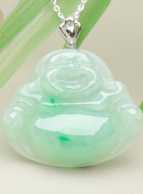 五花八门天然翡翠玉佛公糯冰种阳绿吊坠女佛玉石弥勒项链玉器礼盒