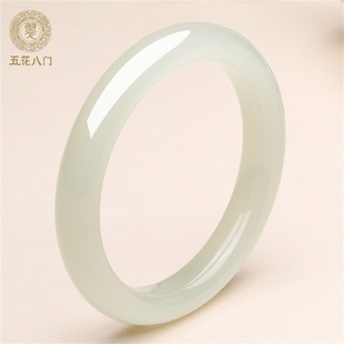 五花八门天然真品和田玉细条浅晴水手镯女士美人条玉镯子带证书