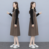 宽松背带裙春装 款 上衣两件套 2025潮妈外出时尚 孕妇春秋连衣裙套装