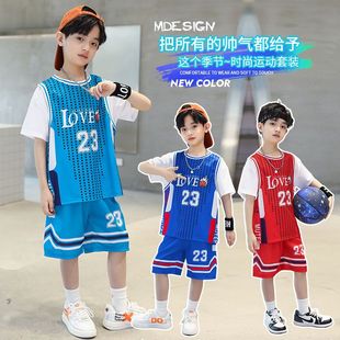儿童篮球服套装 男童短袖 夏季 2024新款 速干衣帅气中大童运动两件套