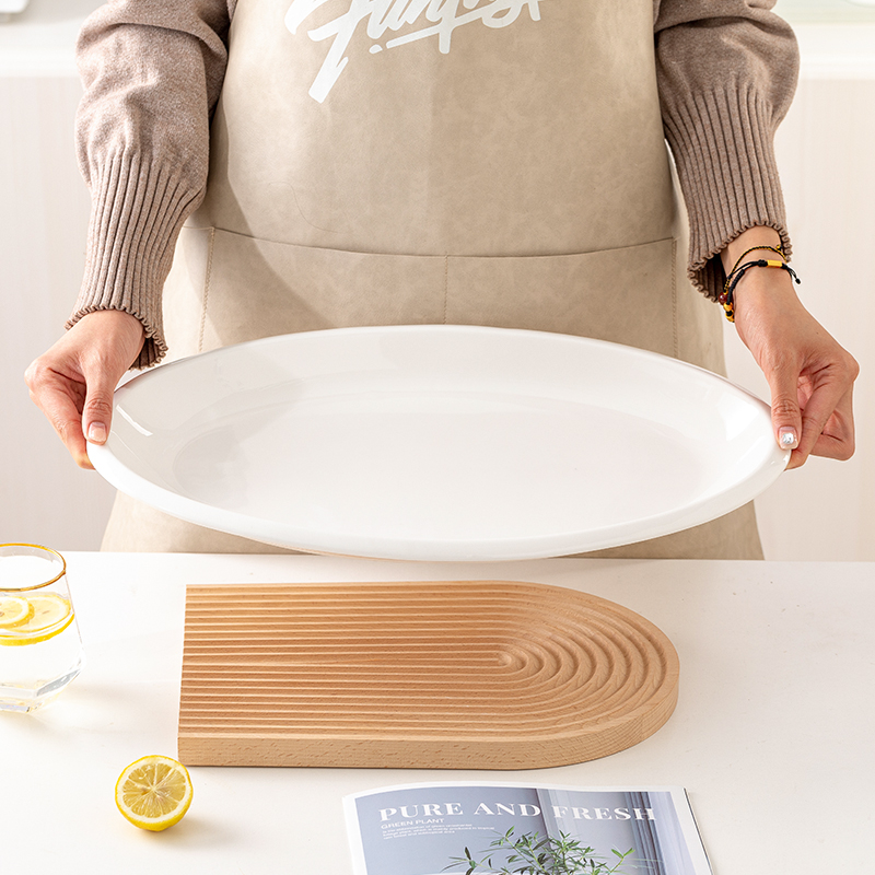 纯白简约鱼盘特大号加厚蒸鱼盘