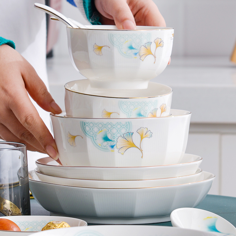 陶瓷碗碟组合家用吃饭碗小号碗汤碗面碗餐具自由搭配碗碟晚盘套装