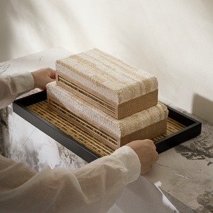栖物Art竹语素织自然风收纳系列竹编托盘布艺装饰盒家居收纳盒子