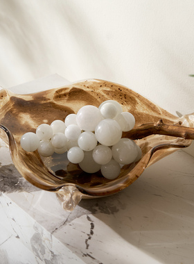 三角果盘复古茶色玻璃装饰品摆件