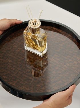 轻奢鱼鳞纹圆形托盘客厅香薰摆件