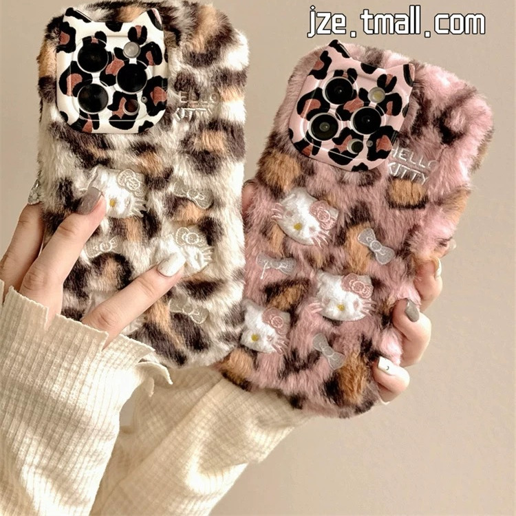 适用华为nova14pro毛绒13/12/11/9se豹纹手机壳magic7pro/5/4/6网红荣耀play9T/7t/6C/8少女心x70i凯蒂猫x60