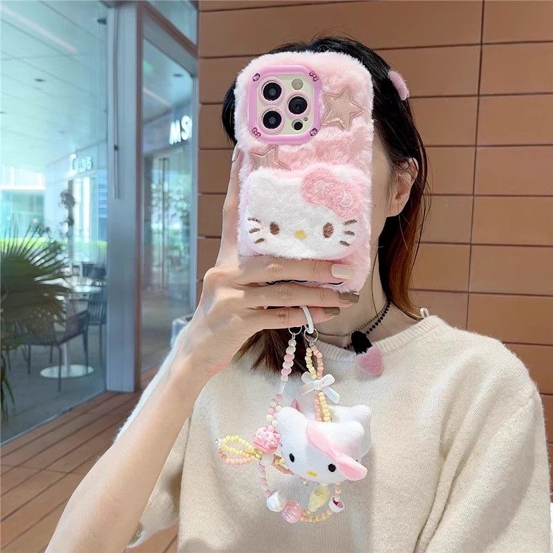 抖音Civi5pro/3/4毛绒手机壳KT猫Turbo3适用12s小米15/13Ultra/k80/K60/k70e公仔红米Note15/14pro+秋冬12/11