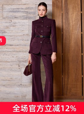 艾尚臣老钱风立领西装套装女冬季收腰职业装通勤西服两件套高级感