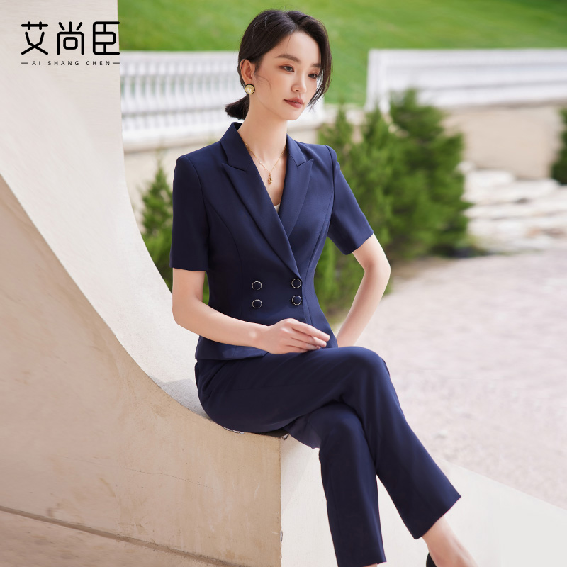 艾尚臣售楼部气质西装套装2024新款工作服职业商务短袖西服职业装