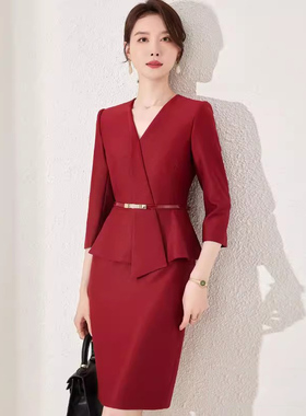 红色西装连衣裙女喜娘喜妈妈高级感职业装裙子气质女神范工作服