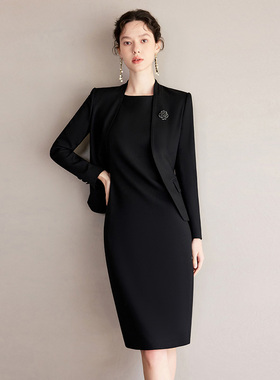 艾尚臣黑色西装外套女早秋气质名媛轻职场正装青果领商务西服套装