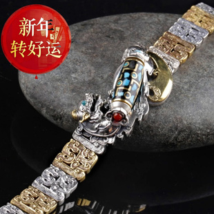 【好运】松石转动珠貔貅手链男款纯银男士皮丘小众设计个性简单大