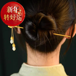 【好运】和田供养人发簪步摇盘发簪子古风纯银发饰头饰高级感玉芝