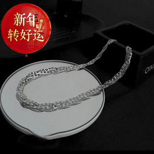 925纯银项链时髦简约高级感三层锁 好运 意大利闪光编织蛇骨链