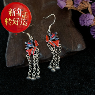 复古长 S925纯银滴胶滴胶滴油工艺金鱼小鱼耳环耳坠 新年转运