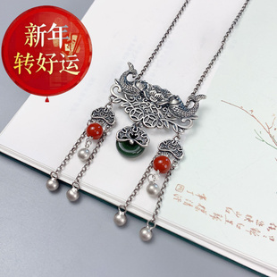 925纯银鱼莲项链女平安扣吊坠夸张大气 新年转运