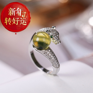 时尚 S925纯银天然墨西哥蓝珀戒指个性 轻奢小蛇女士开 新年转运