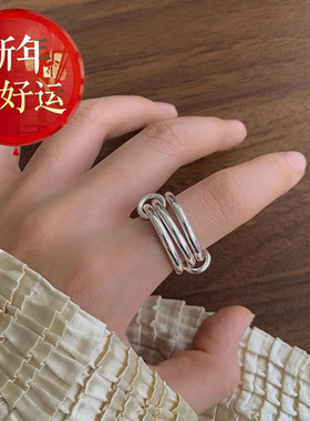 925纯银三连环指环女高级简约设