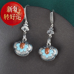 民族风耳坠女简约气质耳 银滴胶工艺如意耳环复古长款 新年转运