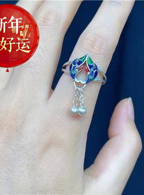 新款s925纯银戒指景泰烧蓝戒指女
