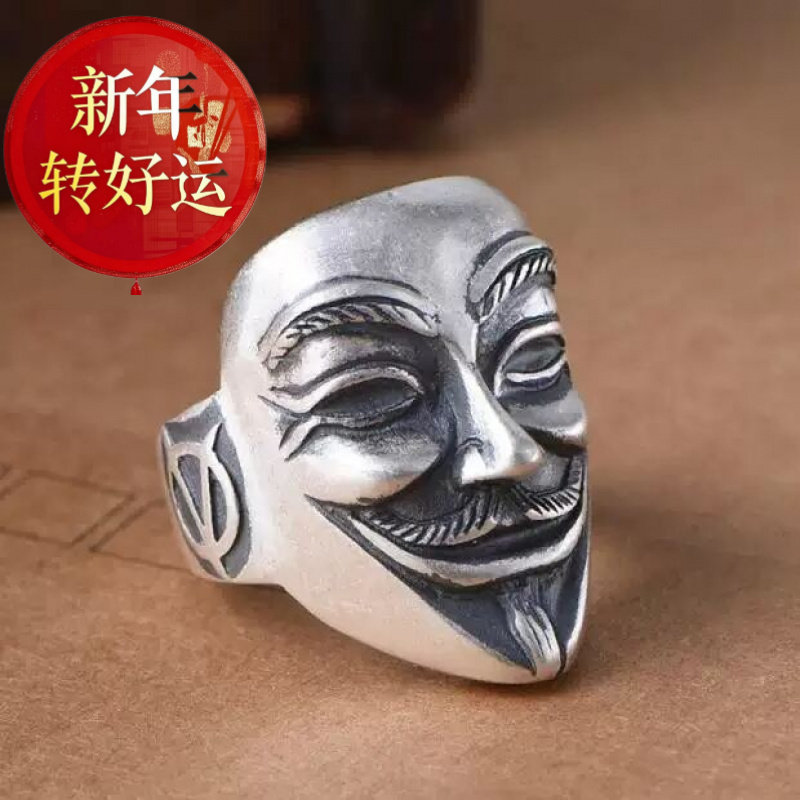 【新年转运】925银戒指男小众欧美手饰面具朋克夸张复古风设计感