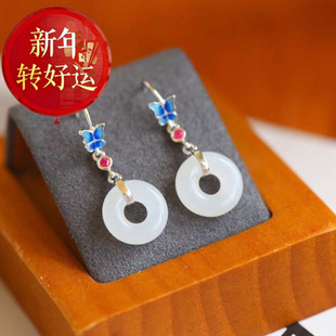 【新年转运】天然新疆和田925银古法金镶嵌耳坠时尚银饰老金耳钉