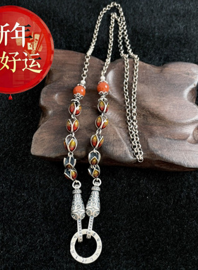 s925纯银烧蓝花苞花蕾南红玛瑙万