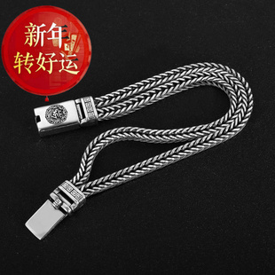 潮流做旧复古 S925纯银双四方蛇狐尾肖邦手链霸气男士 新年转运