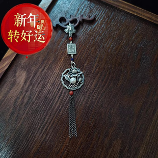 原创设计s925纯银旗袍压襟挂件流苏天然 荷塘月色 新年转运