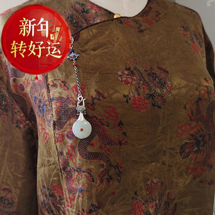 莲 琵琶 原创s925纯银压襟挂件天然和田玉吊坠古 新年转运